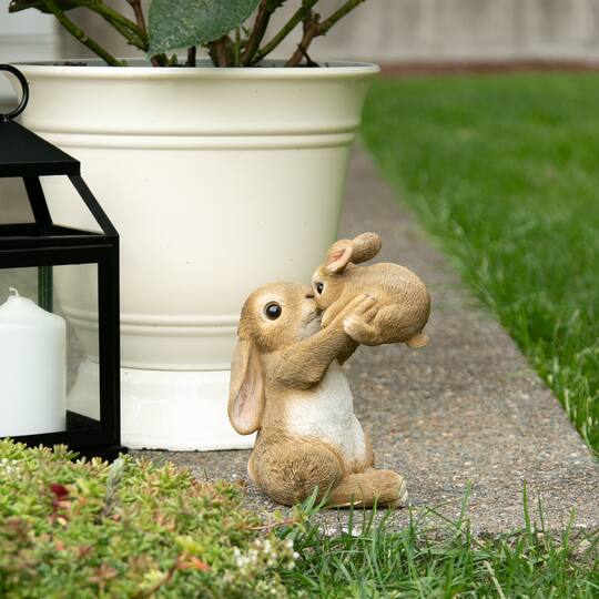 8" Playful Mom & Baby Rabbit Figurine